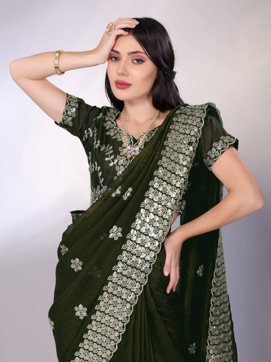 Jungle Green Modern Gold Tussar Silk Saree