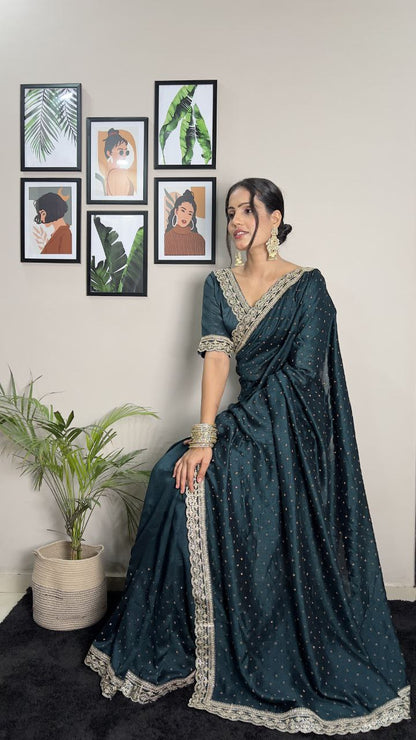 Jungle Green Party Wear Vichitra Silk Saree
