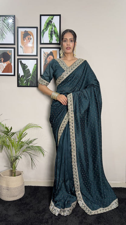 Jungle Green Party Wear Vichitra Silk Saree