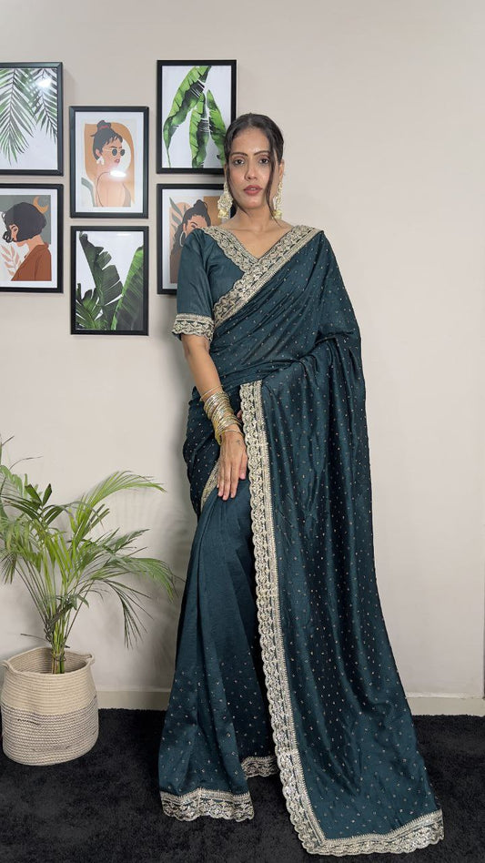 Jungle Green Party Wear Vichitra Silk Saree