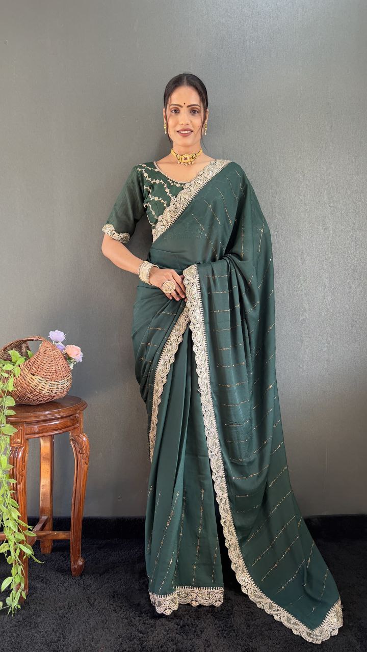 Jungle Green Ready to Wear Star Georgette Silk Saree