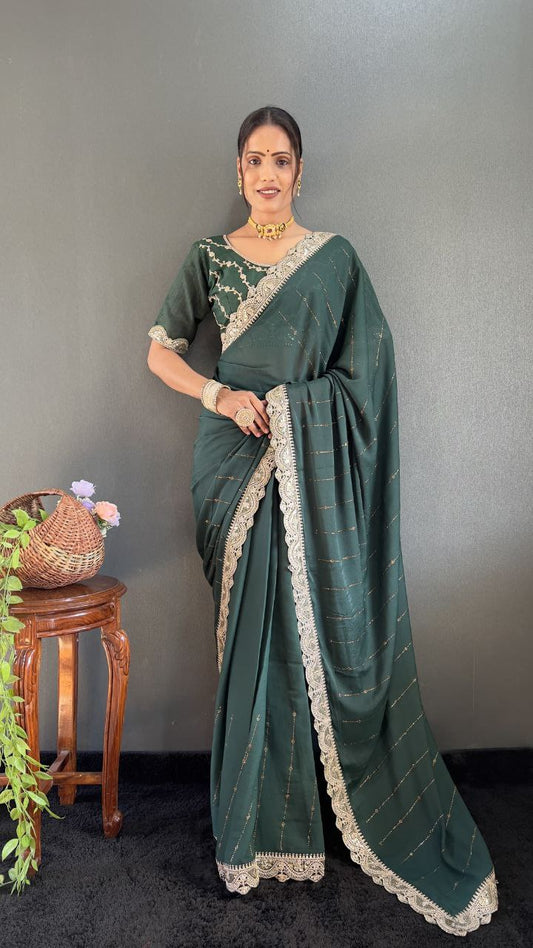 Jungle Green Ready to Wear Star Georgette Silk Saree