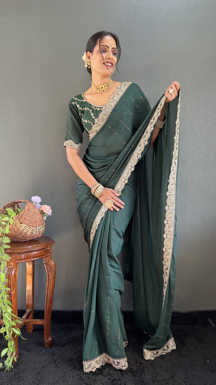 Jungle Green Ready to Wear Star Georgette Silk Saree