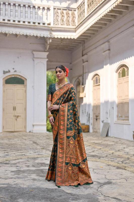 Jungle Green Wedding Wear Pashmina Silk Saree