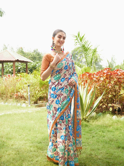 Kalamkari Printed Tussar Silk Saree