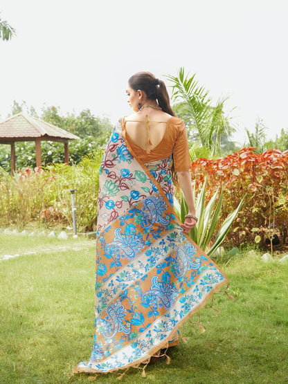 Kalamkari Printed Tussar Silk Saree