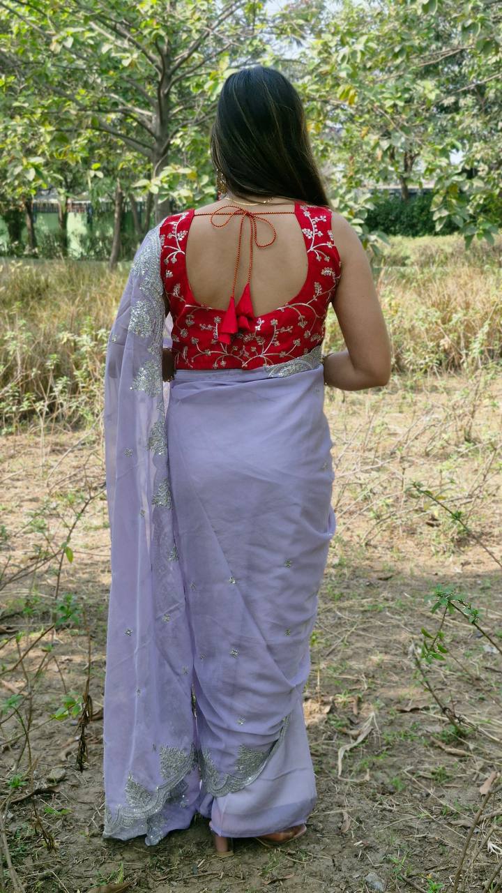Lavender Bollywood Style Organza Saree