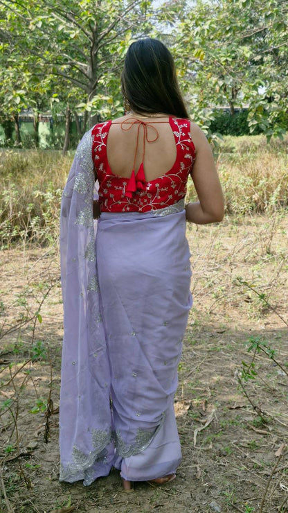 Lavender Bollywood Style Organza Saree