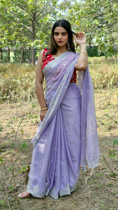 Lavender Bollywood Style Organza Saree