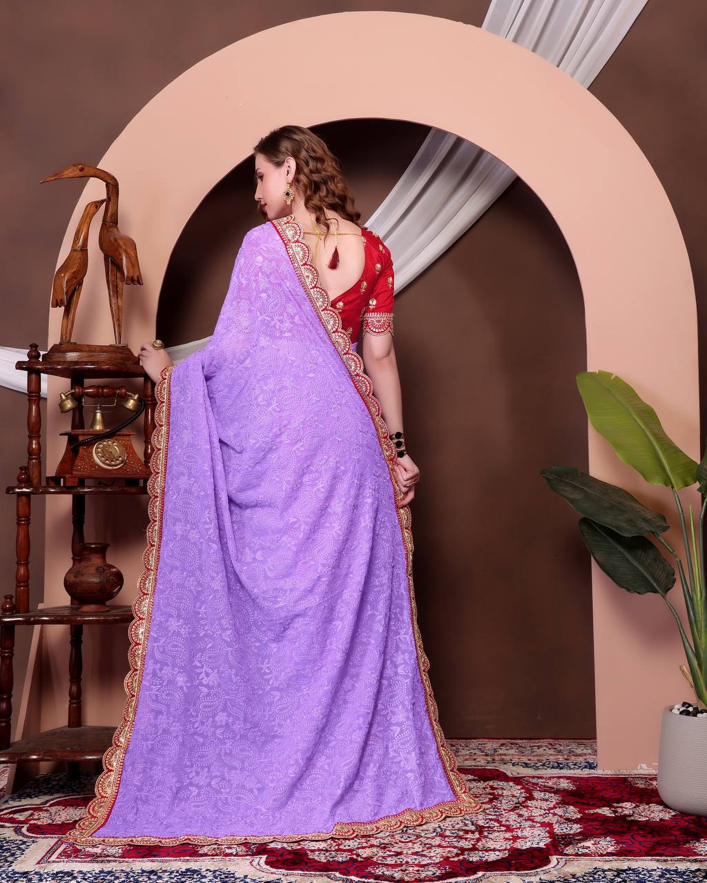 Lavender Chikankari Work Georgette Saree