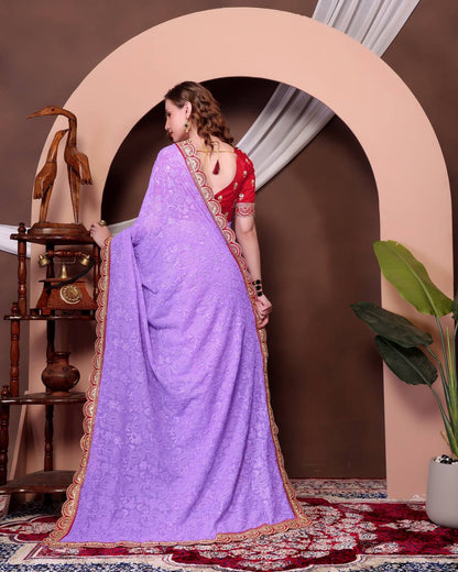 Lavender Chikankari Work Georgette Saree