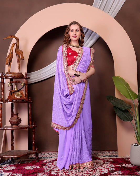 Lavender Chikankari Work Georgette Saree