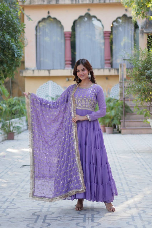 Lavender Designer Georgette Gown With Dupatta