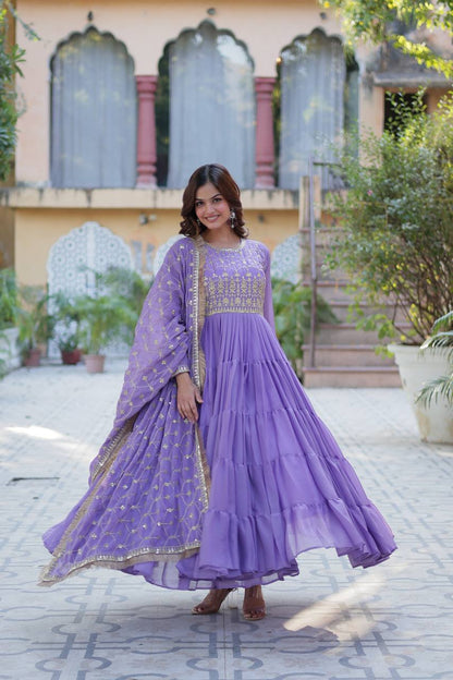 Lavender Designer Georgette Gown With Dupatta