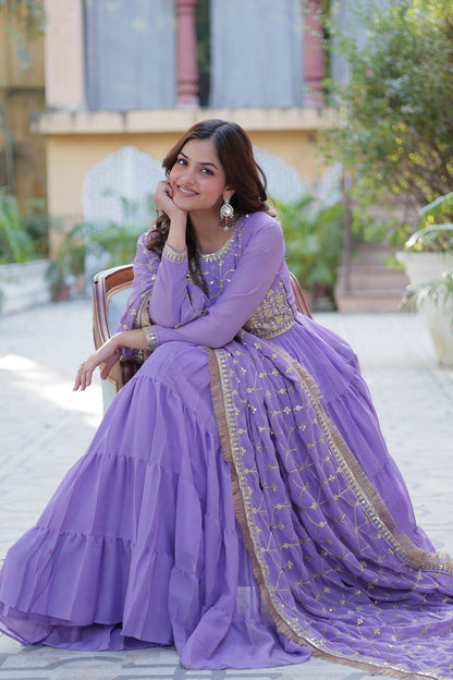Lavender Designer Georgette Gown With Dupatta