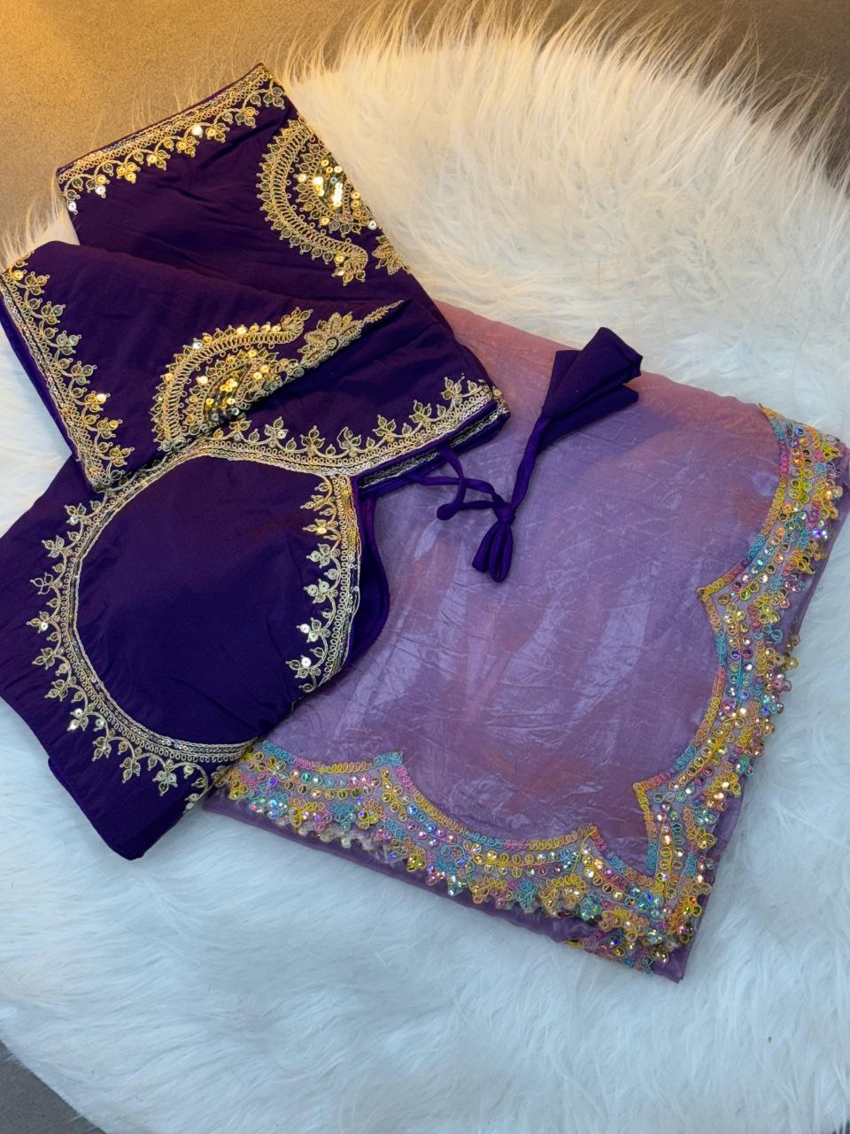 Lavender Designer Gold Crush Saree