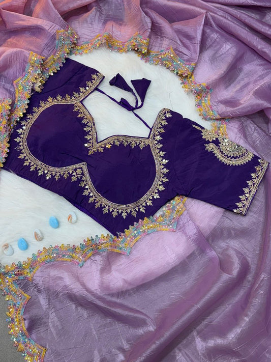 Lavender Designer Gold Crush Saree