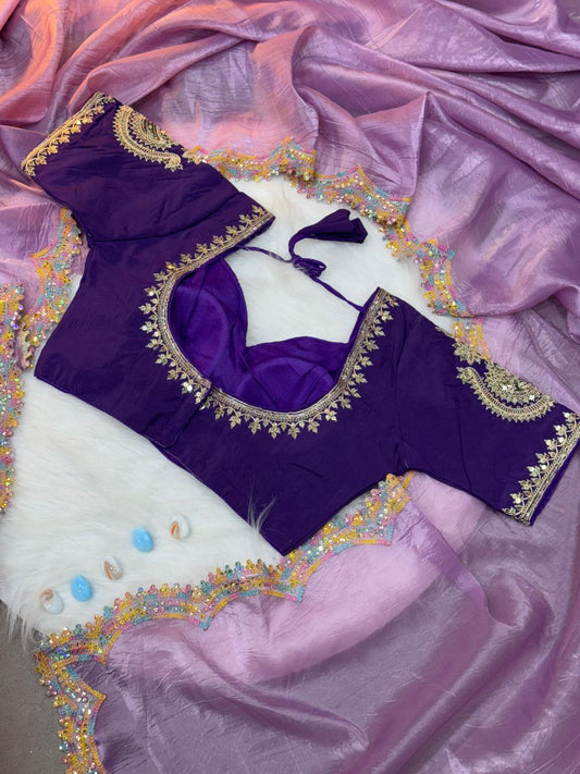 Lavender Designer Gold Crush Saree