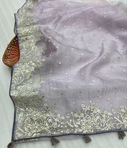 Lavender Designer Organza Saree