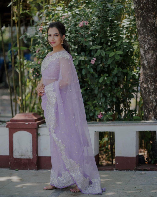 Lavender Designer Organza Saree