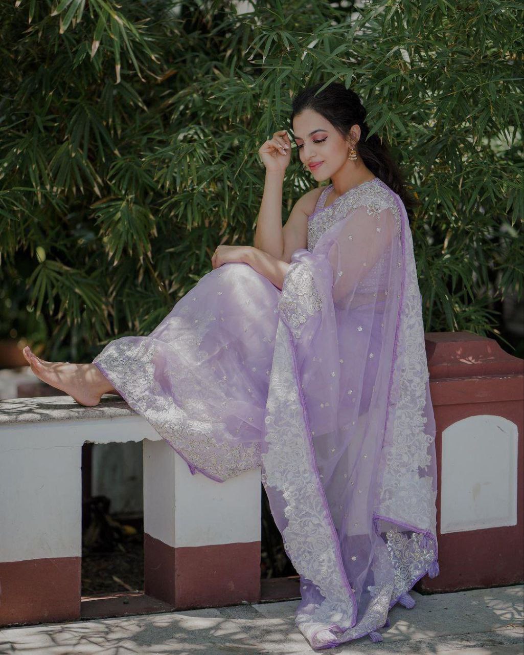 Lavender Designer Organza Saree