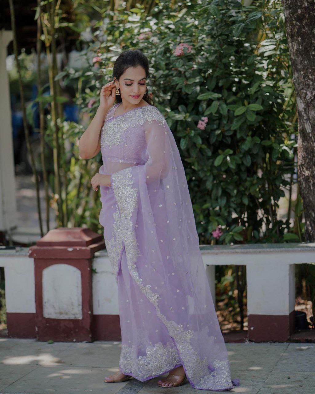 Lavender Designer Organza Saree