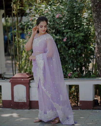 Lavender Designer Organza Saree