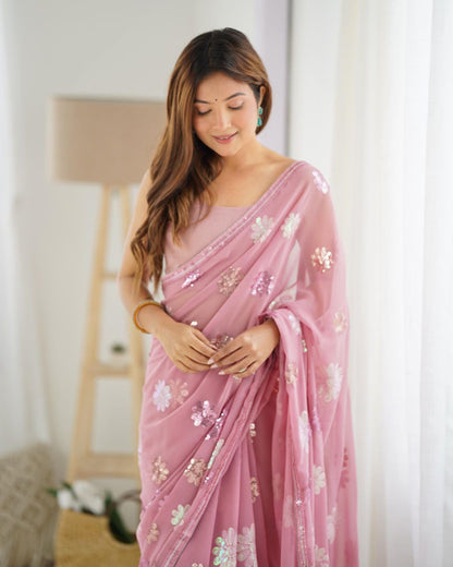 Onion Pink Designer Party Wear Georgette Saree