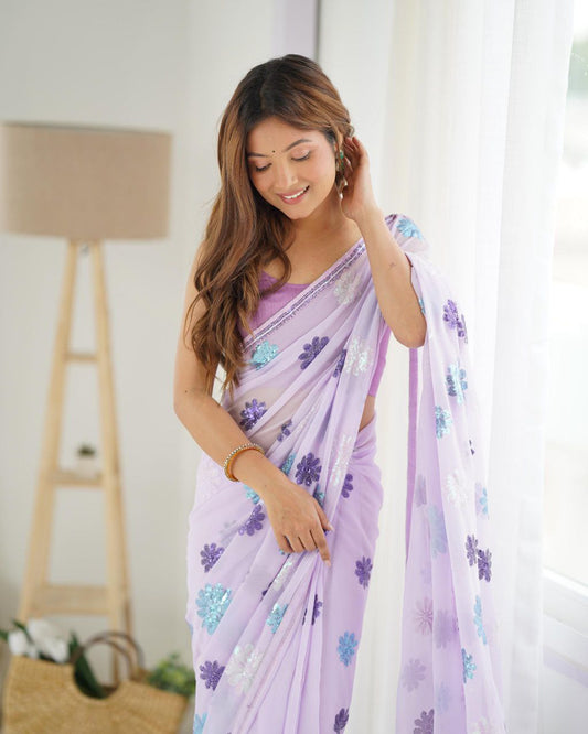 Lavender Designer Party Wear Georgette Saree