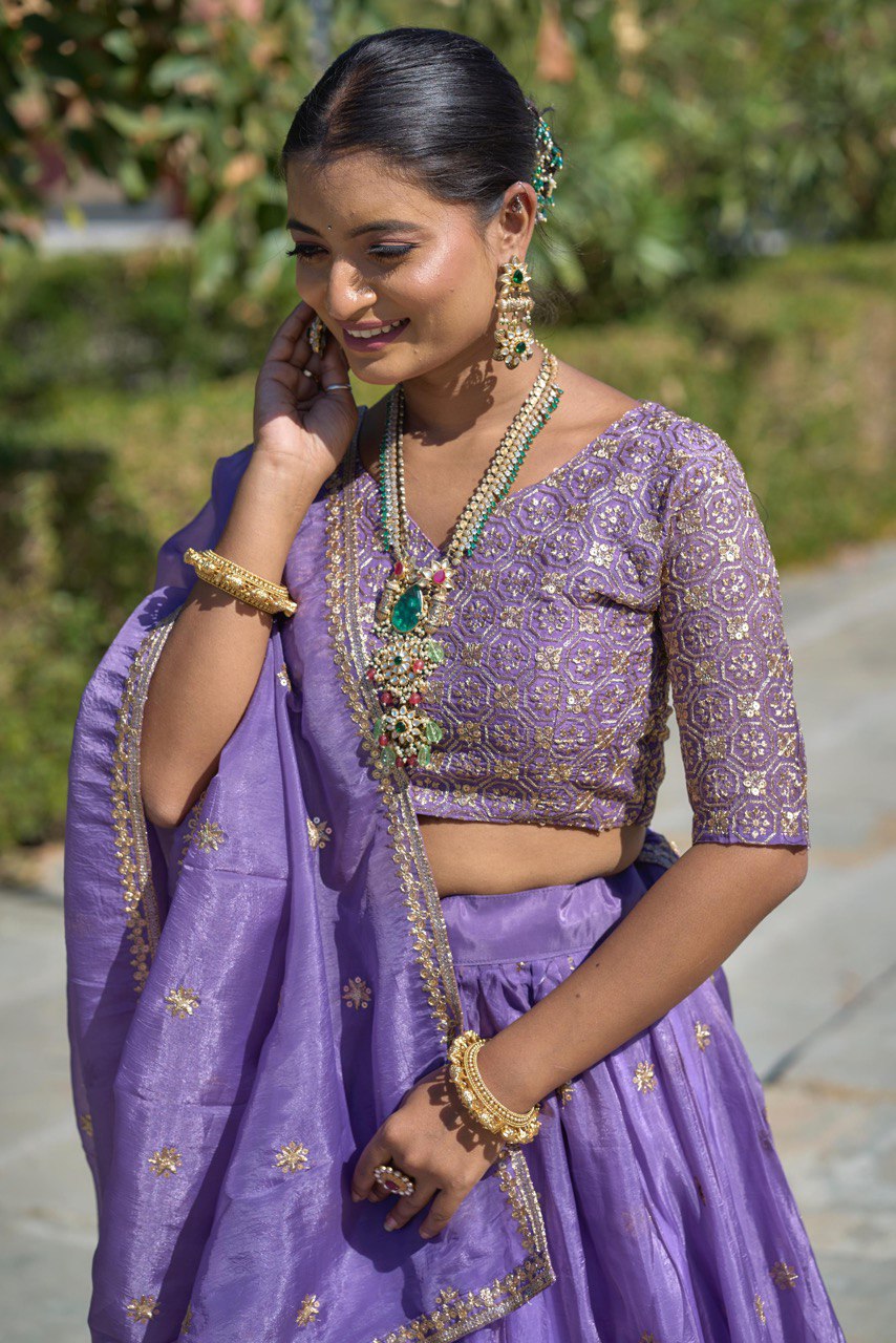Lavender Gold Crush Wedding Wear Lehenga