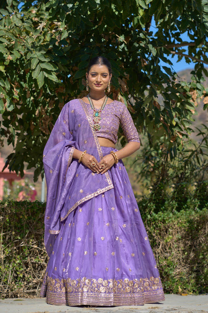 Lavender Gold Crush Wedding Wear Lehenga