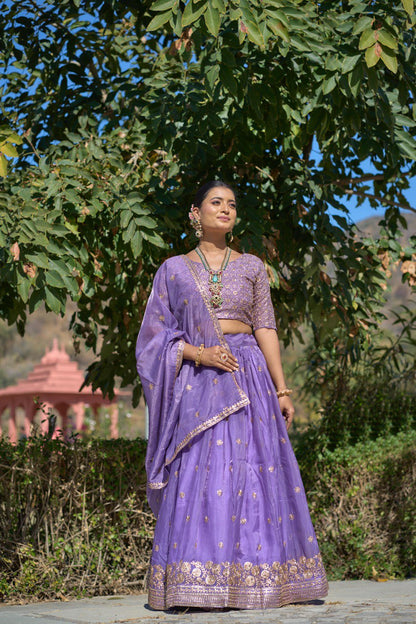 Lavender Gold Crush Wedding Wear Lehenga