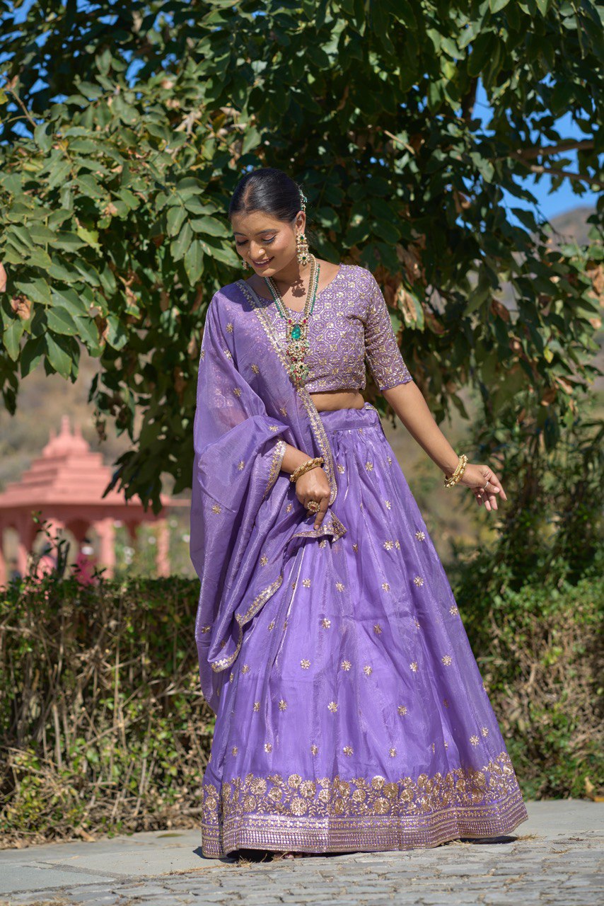 Lavender Gold Crush Wedding Wear Lehenga