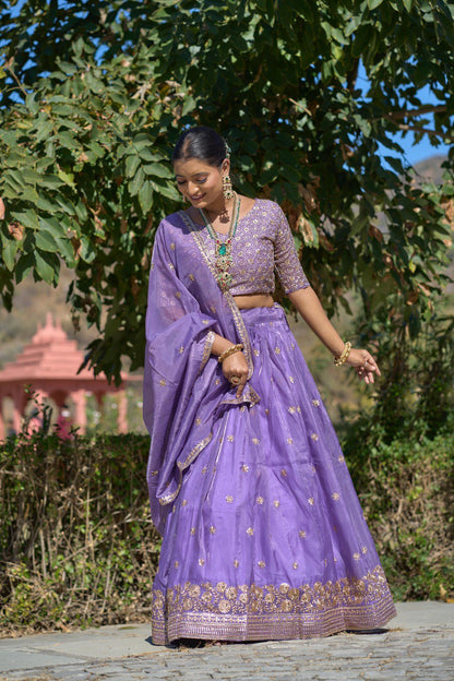 Lavender Gold Crush Wedding Wear Lehenga