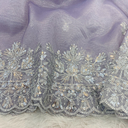 Lavender Party Wear Gold Twill Net Saree