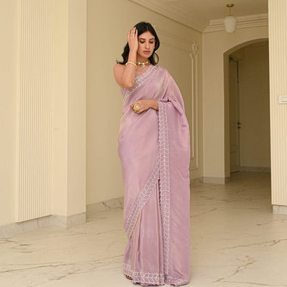 Lavender Party Wear Rangoli Silk Saree