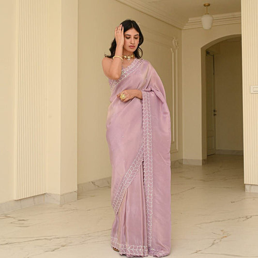 Lavender Party Wear Rangoli Silk Saree