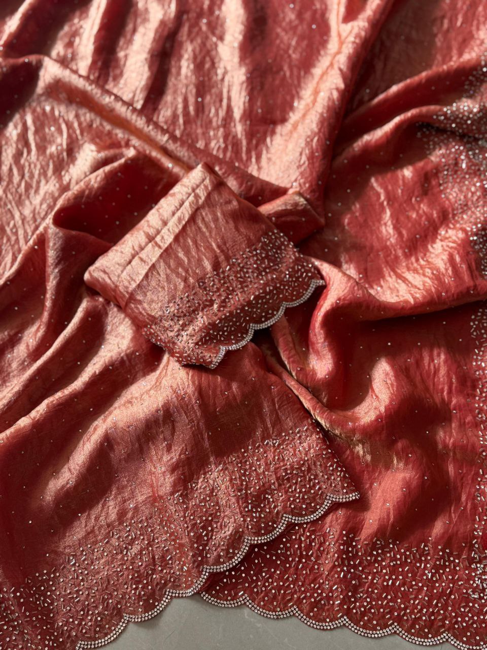 Peach Party Wear Space Silk Saree