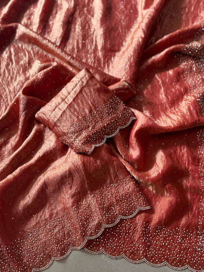 Peach Party Wear Space Silk Saree