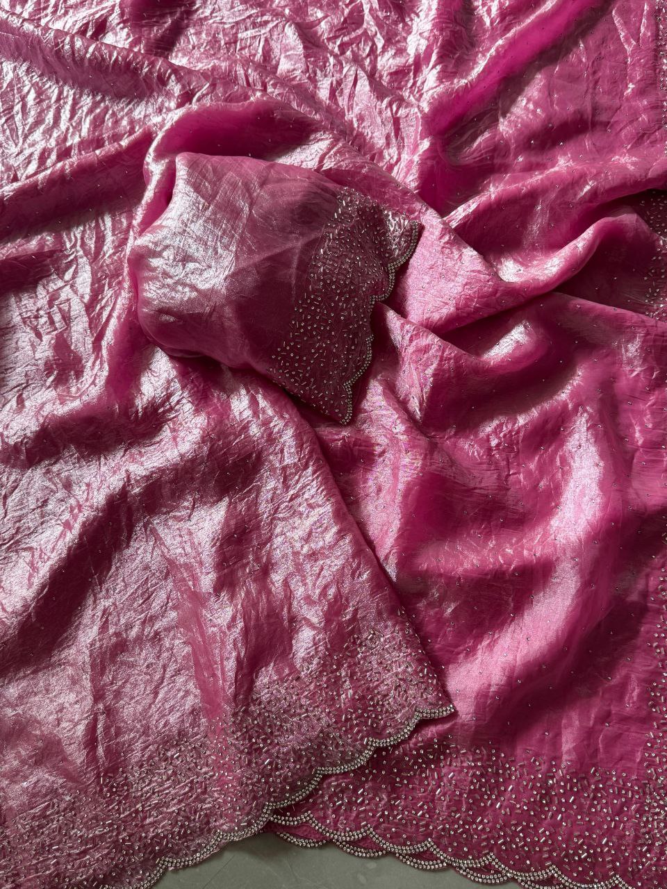 Pink Party Wear Space Silk Saree