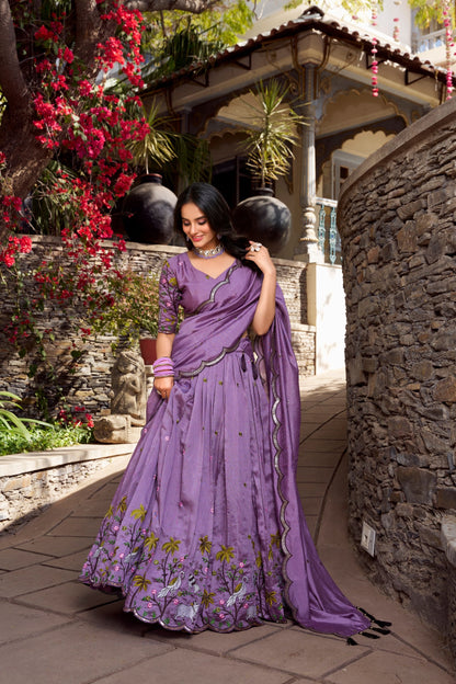 Lavender Party Wear Vichitra Shimmer Lehenga