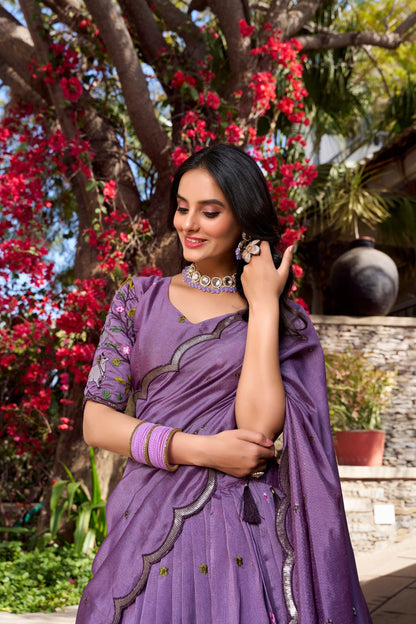 Lavender Party Wear Vichitra Shimmer Lehenga