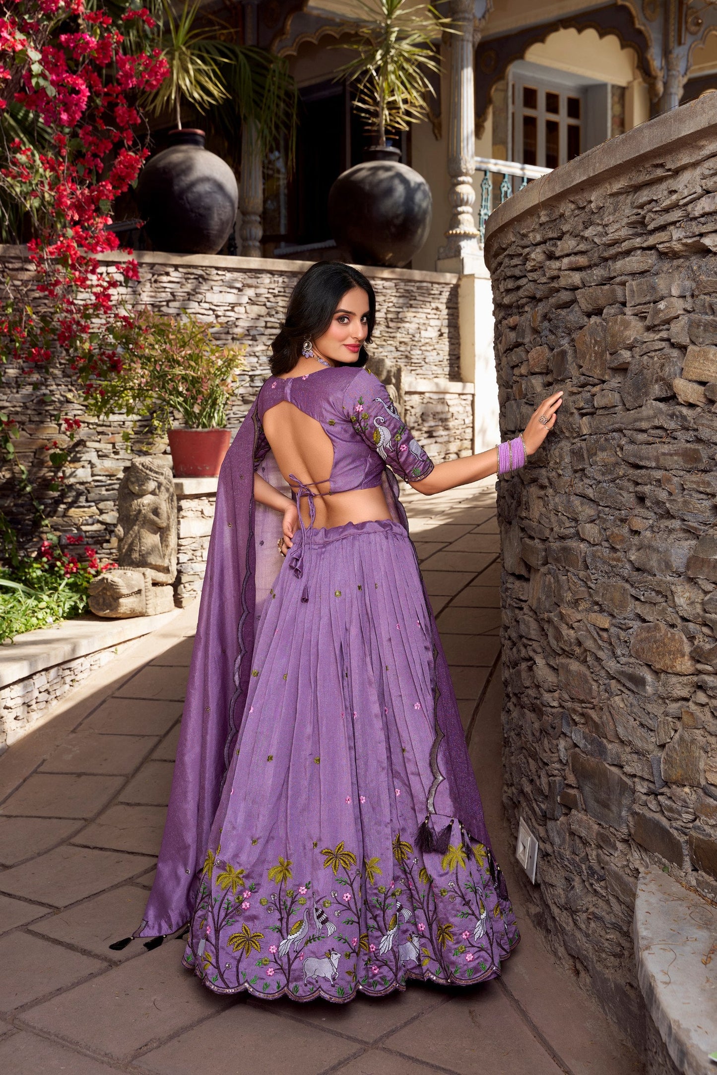 Lavender Party Wear Vichitra Shimmer Lehenga