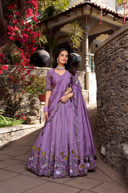 Lavender Party Wear Vichitra Shimmer Lehenga
