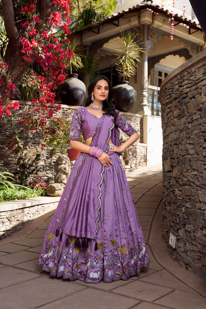 Lavender Party Wear Vichitra Shimmer Lehenga