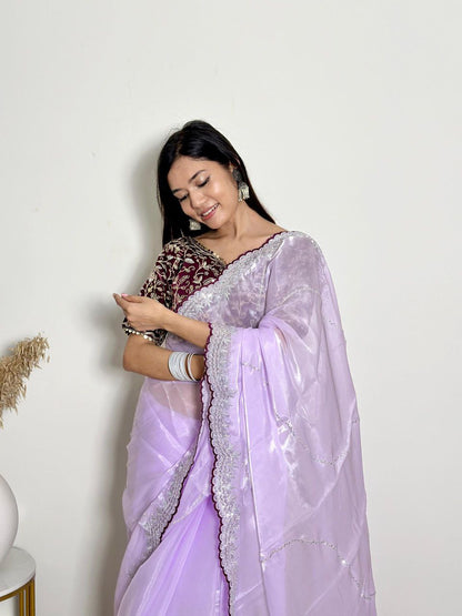 Lavender Party Wear Zimmy Chhoo Silk Saree