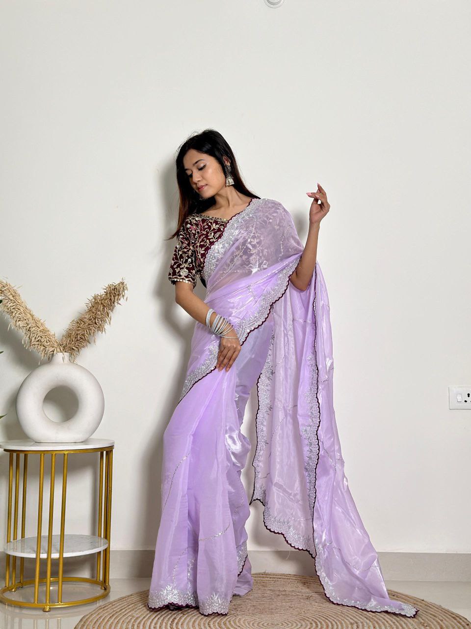 Lavender Party Wear Zimmy Chhoo Silk Saree