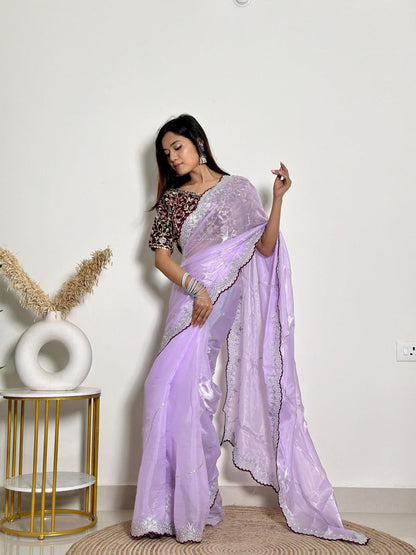 Lavender Party Wear Zimmy Chhoo Silk Saree