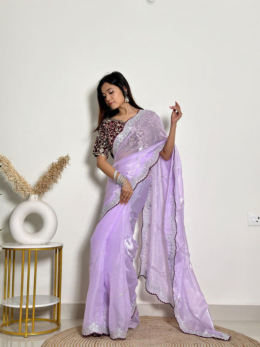 Lavender Party Wear Zimmy Chhoo Silk Saree