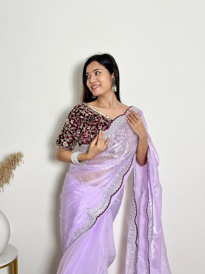 Lavender Party Wear Zimmy Chhoo Silk Saree